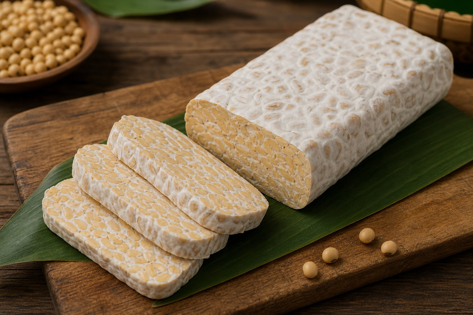 Skivad tempeh p&aring; en sk&auml;rbr&auml;da